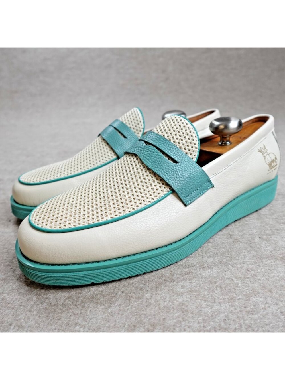 Marc Nolan Mens Loafers 13 Beige Teal Three Dots and a Dash Not Too Sweet NEW
